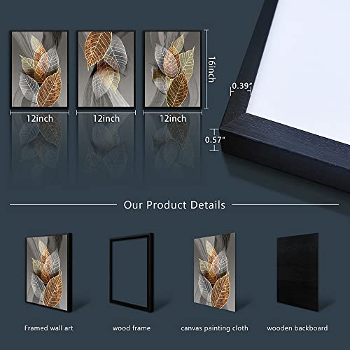 Black Framed Canvas Wall Art For Living Room Wall Decorations For Kitchen Modern Bathroom Wall Decor Abstract Paintings Leaves Wall Pictures Artwork Bedroom Home Decor Of 3 Piece Framed Art Prints #TOP5