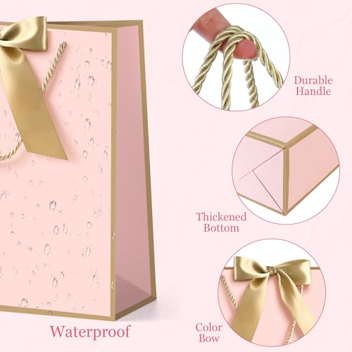 Image of JMANNI 12 Pcs Wedding Paper Gift Bags with Handle,13 inch Medium Thank You Gifts Bags with Ribbon Bow Bridal Shower Gifts for Baby Shower Graduation Holiday Birthday Party Supplies Mothers Day(pink-gold)