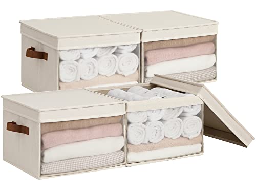 Storageworks Storage Bins With Lids And Clear Window, Storage Basket For Shelves, Fabric Closet Containers And Organizers, Beige, 4-Pack #TOP13