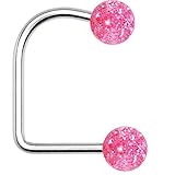 Body Candy 14 Gauge Pink Acrylic Glitter Ball Lippy Loop Labret