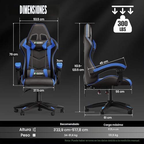 Miniatura 3 de Bigzzia Silla Gaming,Silla Ergonómica De Oficina En Cuero Pu,Regulable En Altura Con Soporte Lumbar Y Reposacabezas,Respaldo Reclinable 155 ,Silla Gamer Adulto Niño Azul
