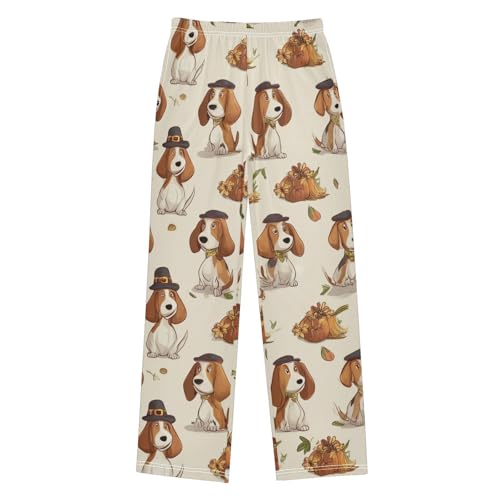 ZZXXB Beagle and Turkey Print Boys Long Pants Soft Trousers Elastic Waist Kids Lounge Bottoms with Pockets S-XL