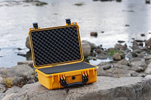 Image of MEIJIA All Weather IP67 Waterproof Hard Camera Case,Hard Protective Case,Hard Case with Customizable Foam,Fit Use of Drones,Camera,Equipments,Pistols(Yellow,15.98x12.99x6.85inches)