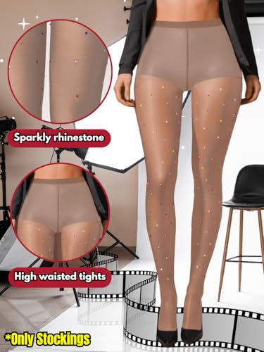 Colorful Rhinestone Sparkly Tights,Sexy Sheer Pantyhose For Women,Glitter Stockings Club Rave Festival Concert2
