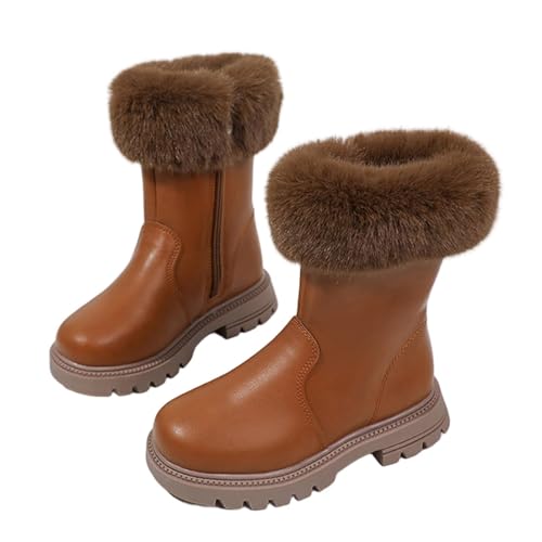 Riding Boots Girls Comfortable Warm Fur Lining Non-Slip Thick Sole Mid Calf Boots Faux Leather Fall Winter Shoes