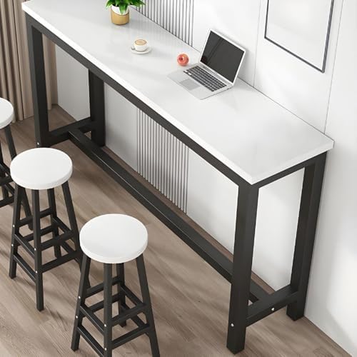 Modern Rectangular Bar Table - Stylish Wood Pub Table for Narrow Spaces, Dining, Living Room, Kitchen Island - Sturdy Metal Frame Console Coffee Table