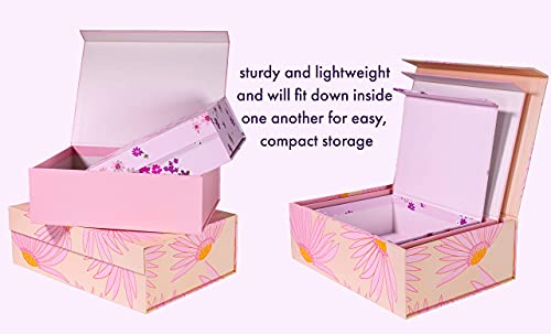 Kate Spade New York Decorative Storage Boxes With Lids, 3 Pack Sturdy Organizer Storage Bins, Includes Small Medium Large Pink Nesting Boxes With Magnetic Closure, Falling Flower #TOP3