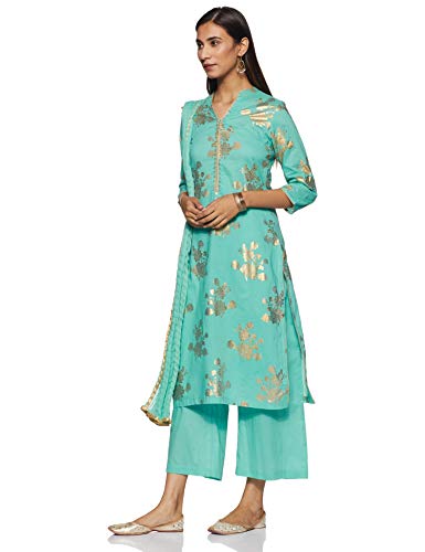 Image of BIBA Women Cotton Straight Kurta Palazzo Suit Set