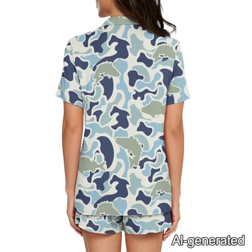 Image of Renewold Women's Short Sleeve Pajama Set Button Down Sleepwear with Notch Collar Soft Lounge Top and Shorts with Pockets