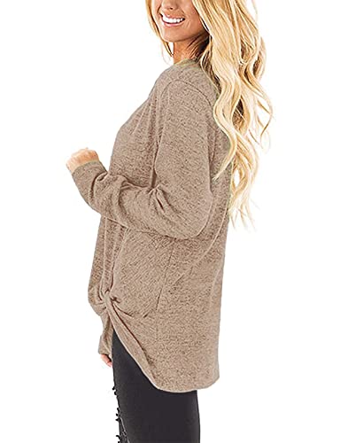 Image of SimpleFun Womens Tops Long Sleeve Shirts V Neck Loose Twist Knot Fall Tunic