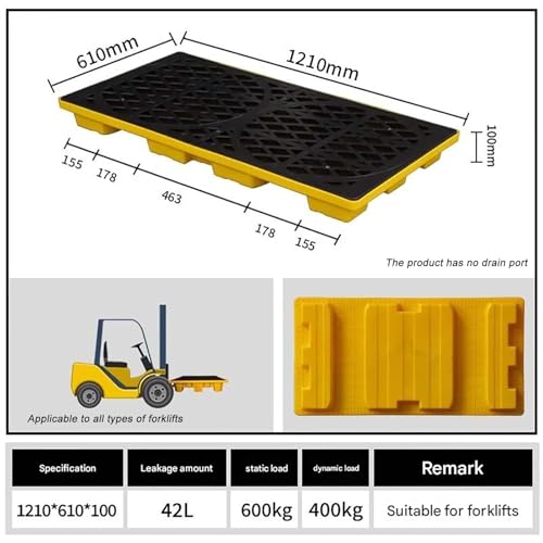Plateforme de rétention empilable jaune et noire avec caillebotis de drainage 121x61x10 cm - 2
