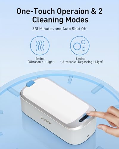 Ultrasonic Jewelry Cleaner - 550ml(19oz) Ring Cleaner with Degas Function, 2 Time Modes, 48Khz Jewelry Cleaner Sonic Machine for Eyeglasses, Dentures, Retainer, Necklaces, Watch(White)