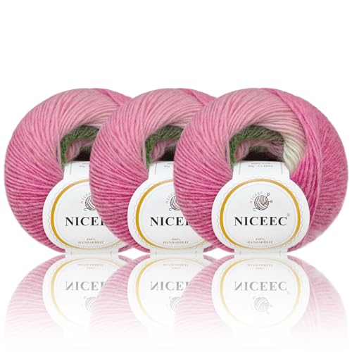 Image of NICEEC 3 Skeins Rainbow Soft Yarn 100% Wool Gradient Multi Color Yarn for Crocheting Knit Total Length 180mx3(196ydsx3,50gx3)-6#