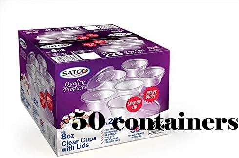 50 Satco Plastic Food Takeaway Microwave Heavy Duty Cups with Lids 2oz 4oz 8oz 12oz 16oz (8oz)