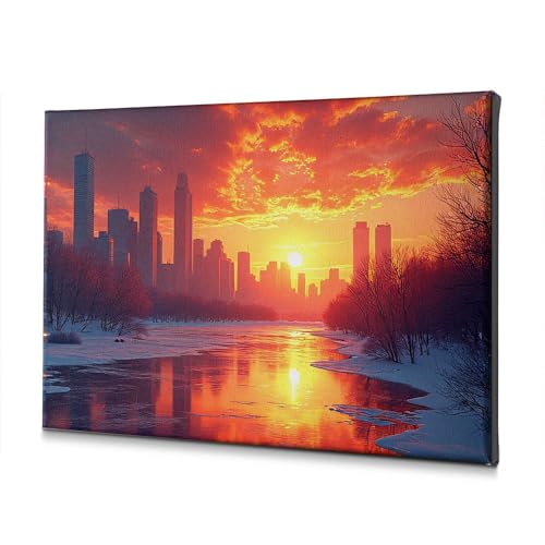Tableau décoratif sur toile salon paysage hiver urbain 30x40