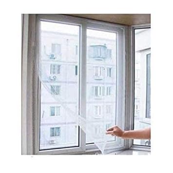 GNS PVT. LTD. Upgraded & Stitched Fiberglass Mesh Insect Net Protection Mosquito Net for Window Screen with White Upgraded Self Adhesive Hook Tape Color - Ivory (1 x 1 Feet)