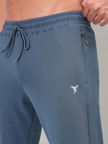 Image of TECHNOSPORT Men's Slim Fit Track Pants with Zip Pockets, ELASTO Plus Quick Dry Stretchable Lightweight Lower for Gym Running Yoga and Sports