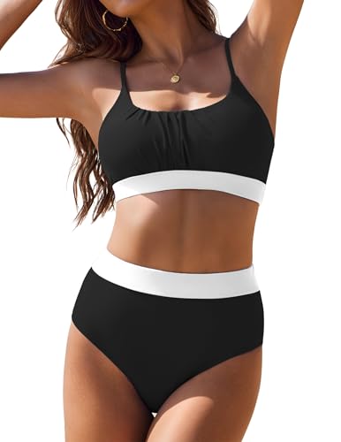 AI'MAGE Bikini Sets for Women High Waisted 2025 Two Piece Swimsuits Sporty Color Block Bathing Suit S-XXL