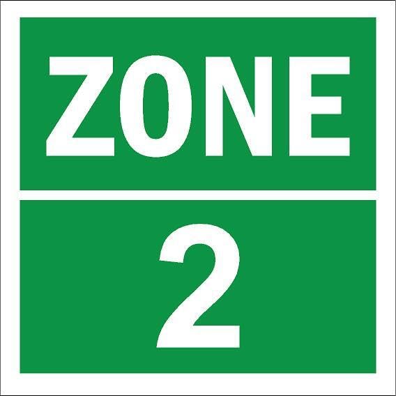 Zone 2, square green sign - 1mm flexible Plastic sign (400mm x 400mm)