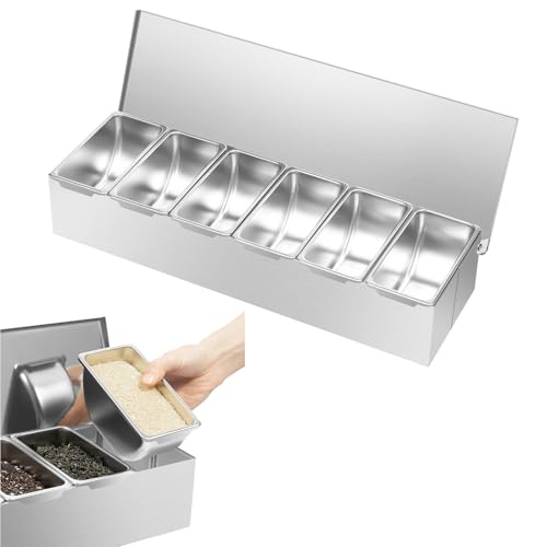 VonVVer Stainless Steel Condiment Dispenser with 6 Detachable Compartments - 2.9 lbs Lightweight Pizza Topping Station Stackable Cheese Box for Fridge Food-Grade Condiment Holder for Kitchen