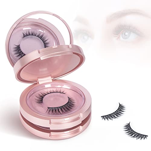 Buqikma 3 Layers Circle False Eyelash Storage Box with Mirror Empty Eyelash Case Organizer Travel Lash Holder for Cosmetic Rose Gold