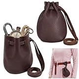 Mythrojan Leather Pouch Drawstring Storage Bag Medieval Belt Bag Renaissance Costume Accessories LARP Waist Bag Cosplay Coin Purse Antique Vintage Pouch (Brown)