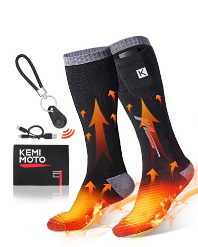KEMIMOTO Calcetines Calefactables Control Remoto, Calcetines Hombre Mujer Térmicos de 3,7 V 2600 mAh, con Batería Recargable, Calcetines Invierno Algodón Calentadores Pies Actividades al Aire Libre