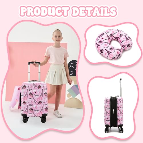 Image of Kid's Luggage Set 16 inch Hardside Luggage with Spinner Wheels 2 Piece Suitcase Set Girls Carry on Toddler Travel Rolling Suitcase with Neck Pillow Airline Approved