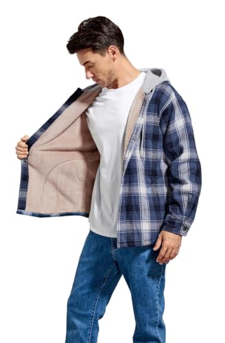 Image of Men's Cotton Plaid Shirt Jacket Fleece Flannel Sherpa Button Down