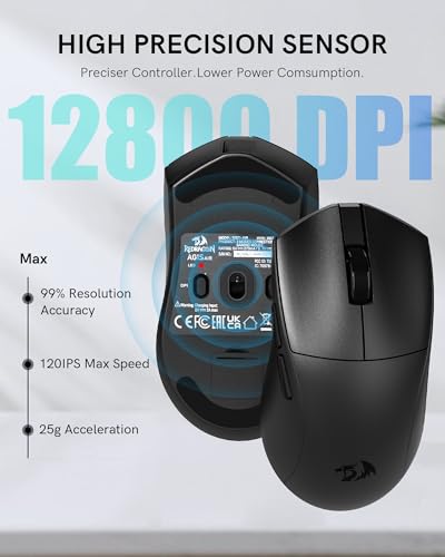 Image of Redragon Wireless Mouse, 54G Lightweight, Tri-Mode 2.4G /USB C Wired /Bluetooth, Black PC Gaming Mice for Computer Laptop Mac Windows, Max 128000 DPI, 1K Polling, 6 Programmable Buttons, M821