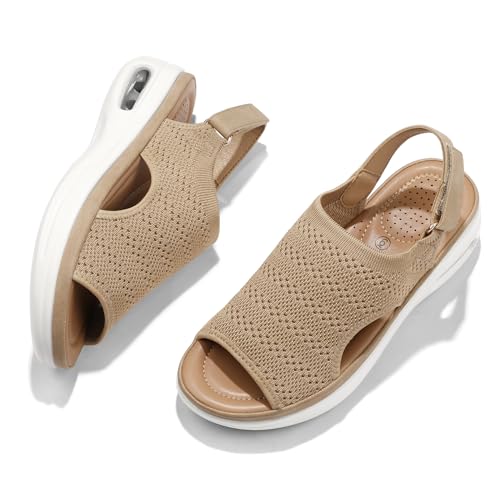 mysoft Women's Comfortable Air Cushion Support Walking Sandals Breathable Knit Slingback Platform Shoes3