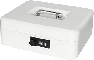 Jssmst Large Cash Box with Combination Lock - Durable Metal Cash Box with Money Tray, White, Large