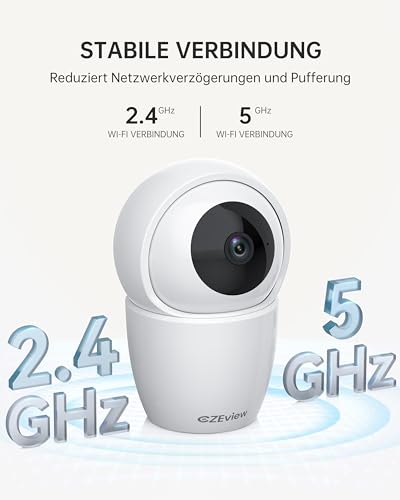 CZEview 3K 5MP Überwachungskamera Innen, 2,4/5Ghz Dual-Band WLAN Kamera Überwachung Innen, Hundekamera Haustierkamera mit APP, 360° Kamera Indoor, Zwei-Wege-Audio, Nachtsicht, AI Bewegungserkennung