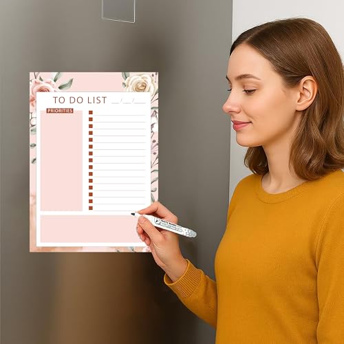 Image of AccuPrints A4 Floral to-Do List Notepad with Priority Section (23x30cm) or 9x12 inch with Magnetic Marker Pen - Dry Erase Flexible Writing Film for Kitchen Fridge /Office Godrej /Metal Wardrobe