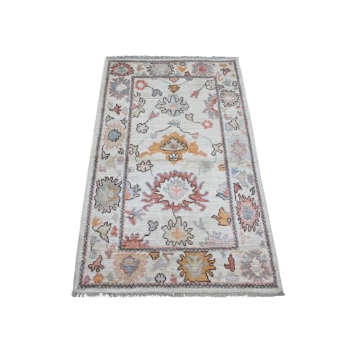 Shahbanu Rugs 3'x4'9" White Wool Hand Knotted Oriental Rug