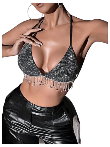 SHENHE Women's Sexy Sequin Halter Backless Rhinestone Fringe Glitter Party Club Crop Top3