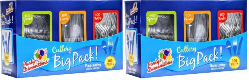 Image of Party Dimensions 300 Count Plastic Cutlery Combo Box, Disposable Clear Plastic Silverware Utensils Set, 100 Forks, 100 Spoons, 100 Knives (Pack of 2)