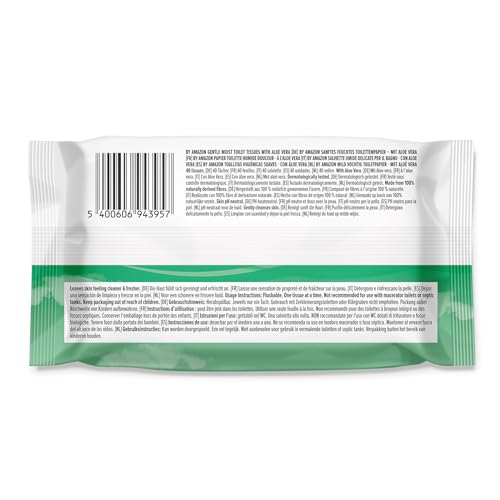 by Amazon Sanfte, feuchte Toilettenpapier mit Aloe Vera, ausspülbar, 240 Stück (6 Packungen mit 40 Blatt)