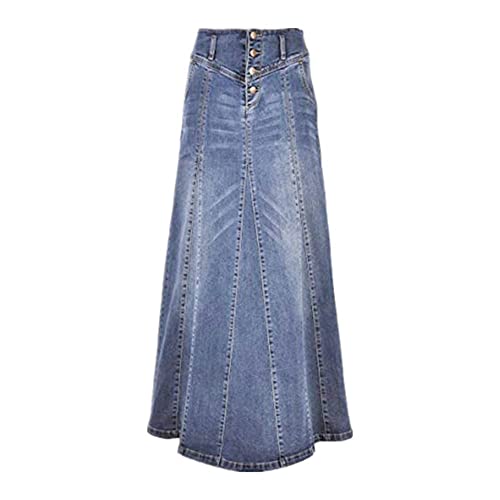 NP Falda de Mezclilla Vestido hasta el Suelo hasta el Piso Primavera otoño Hilo de Costura de Costura de Jeans Sueltas de Pecho Solteros Faldas de Jeans Casuales