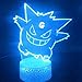 Dalovy Festival 3D Illusion Lampe LED Veilleuse Effet Visuel Pokemon Gengar Anime Manga Atmosphère Batterie pour Décoration Intérieure Meilleurs Cadeaux de Noël d'anniversaire pour Enfants