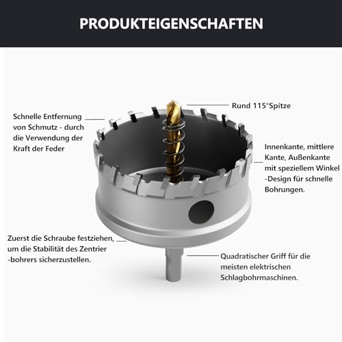 CSOOM Upgrade Hochleistungs-Hartmetall-Lochsäge,TCT Lochschneider.Edelstahl und Metallgitter sind die ideale Wahl (100mm)