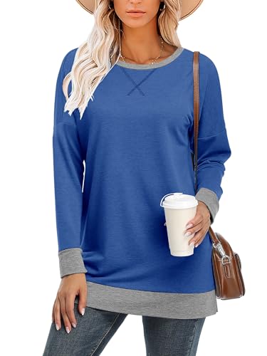 BETTE BOUTIK Women's Drop Long Sleeve Sweatshirts Casual Crewneck Tunic Tops Sweartshirts With Side Slits S-3XL