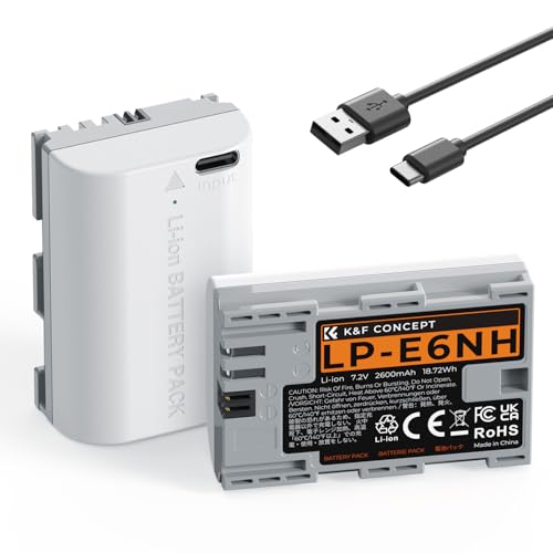 K&F CONCEPT LP-E6NH Akku 2600mAh Ersatzakku Kompatibel mit Canon EOS 90D/80D/70D/5D Mark II III IV/5DS SR/6D/6D Mark II/R5 R6 R6 II R7 (2 Akkus)