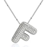 OWNCOOL Collar de letras de burbujas para mujer, collar con letra inicial de diamante, collar con nombre de letra del alfabeto, collar de globo, regalo de cumpleaños, Metal, Circonita cúbica