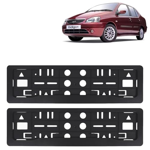 Image of KINGSWAY Indigo Car Number Plate Frames for All 2002 to 2009 Models of Tata Car Registration Plate Holders, Black Licence Plate Covers (Front and Rear), Universal Size 51.5 x 14.5 cm