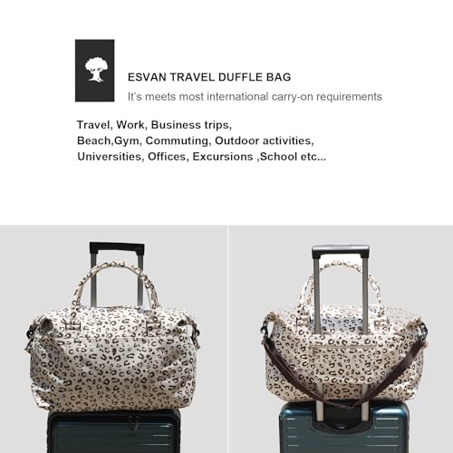 ESVAN Travel Tote Duffel Gym Bag,Weekender Overnight Carry-on Tote Crossbody Bag with Wet Pocket and Trolley Sleeve Upgraded (Corduroy Brown leopard print) by ESVAN - Image 4