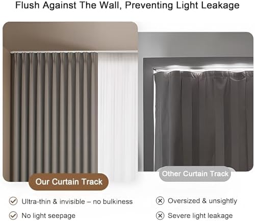 Ultra-Thin Aluminum Track Ceiling Mount Rail Set for Room Divider, Anti-Light Leakage, Perfect for Cabinets, Closets, Bathrooms & Showers (Champagne, 250cm/8.2ft)