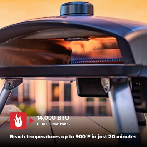Nexgrill Ora 12\" Tabletop Propane Pizza Oven, Cast Aluminum Frame, 14,000BTUs, Portable Gas Pizza Cooker with Foldable Legs, Wood Pellet Smoker Box, Rotating Cordierite Pizza Stone - 820-02003