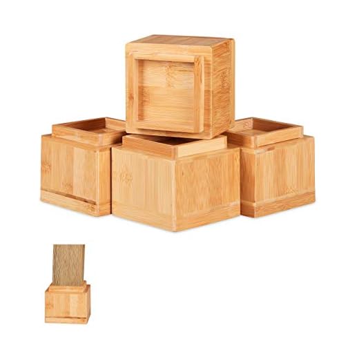 Relaxdays Set de 4 Elevadores Mesa, Silla, Cama, Muebles, Alza, Taco, Bambú, 8,5 cm Elevación, 10x11,5x11,5 cm, Natural, Unidades
