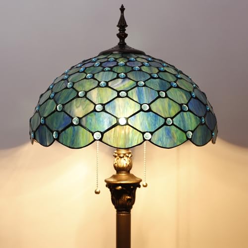 tiffany floor lamp stained glass lamp 16x16x70 inch antique standing reading light sea blue pearl